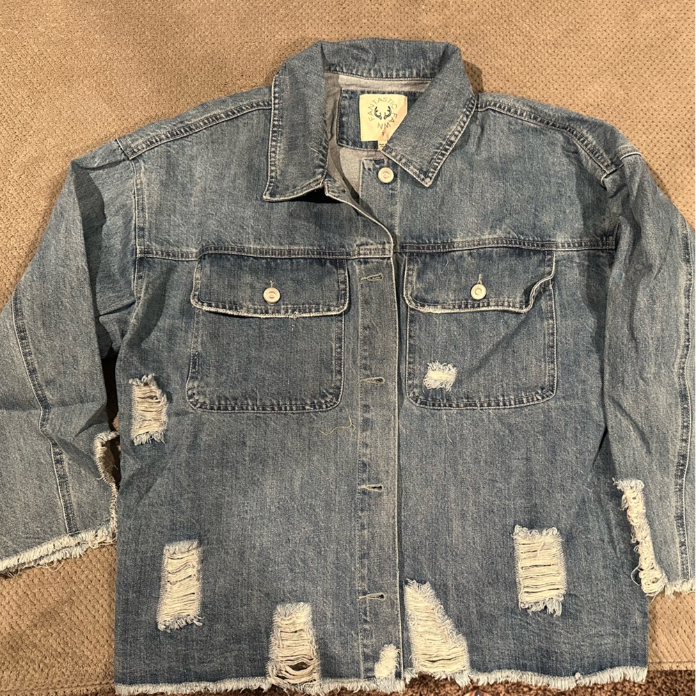 Women’s small distressed denim jacket- brand new!